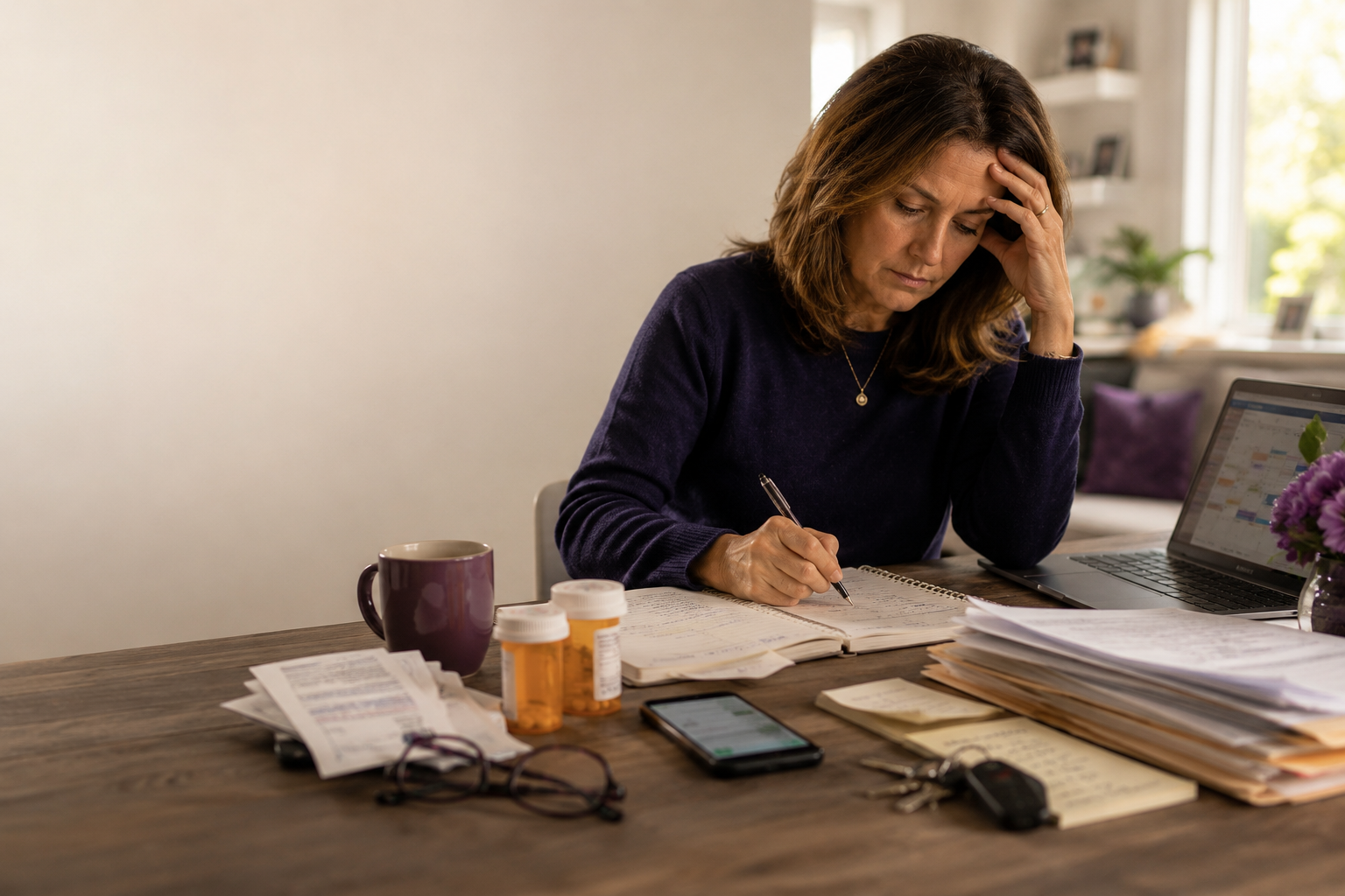 A family caregiver organizing care alongside the rest of her life